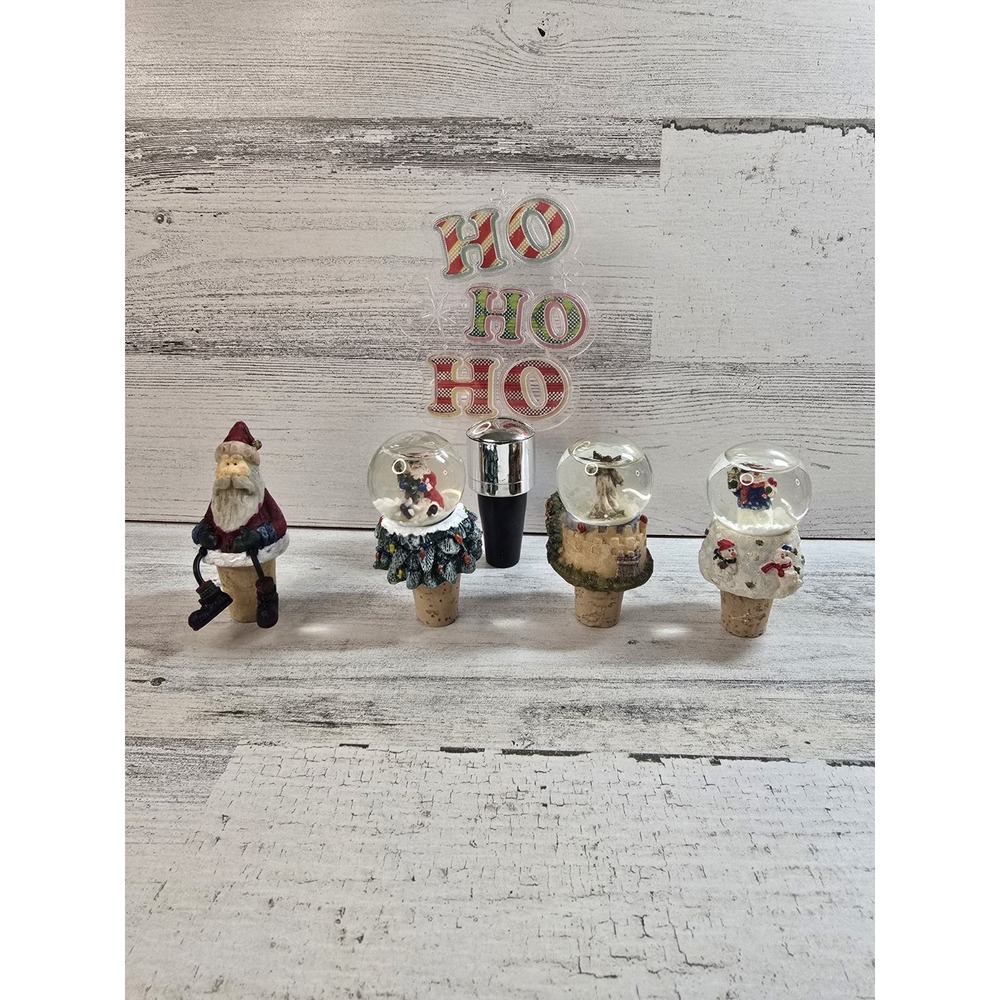 Christmas Wine Bottle Stopper Set 5pc Snow Globe Santa Nativity Light Up Holiday